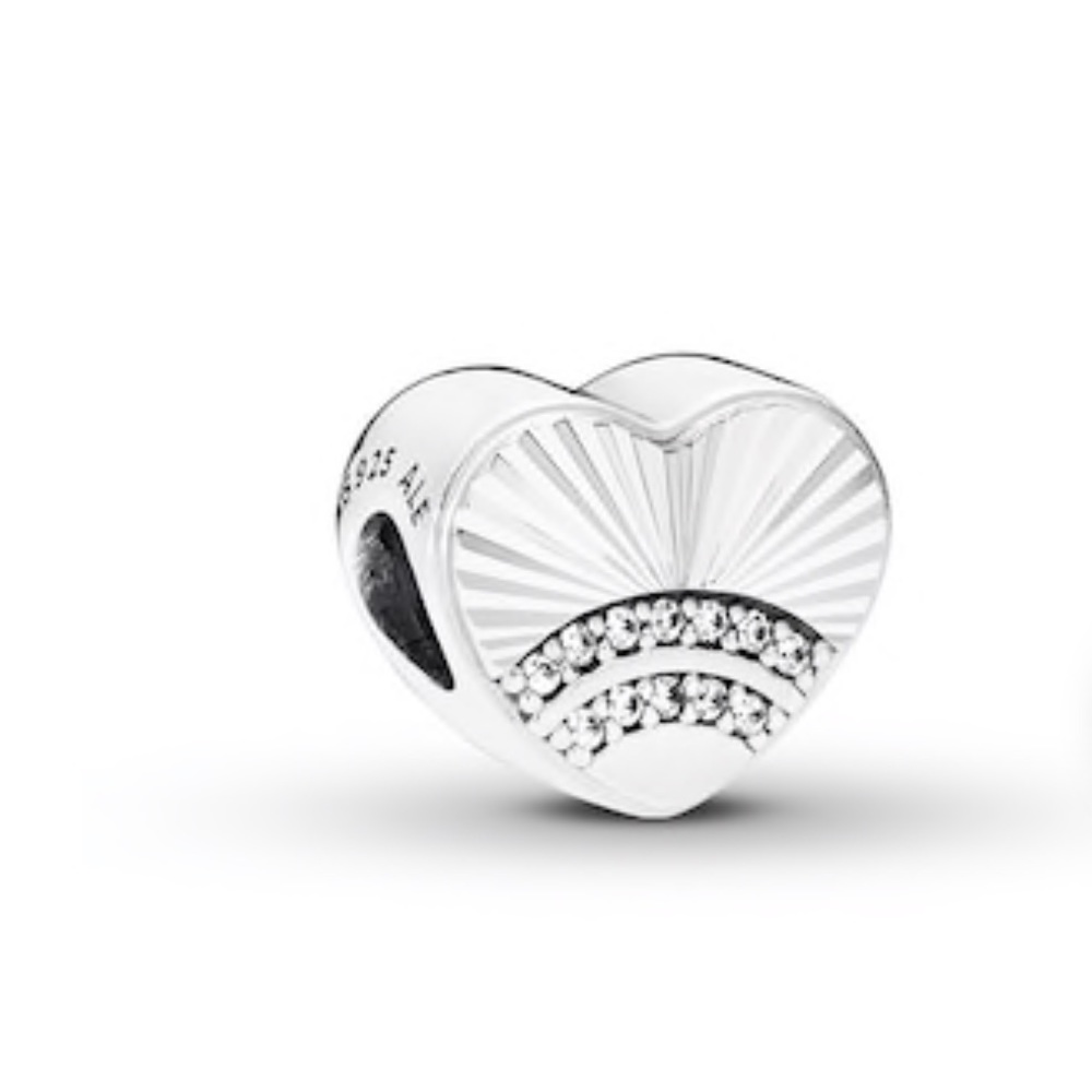 Authentic Pandora Fan Heart Charm w CZ